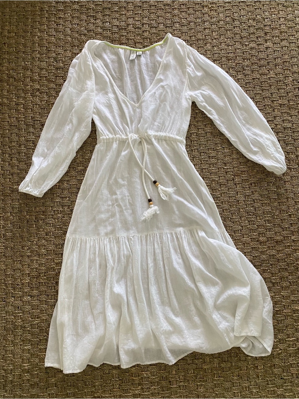 White Boho Midi beach coverup with Tassel Tie